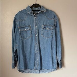 Key Men’s Blue Denim Pearl Snap Button-Down Workwear Western Shirt Large